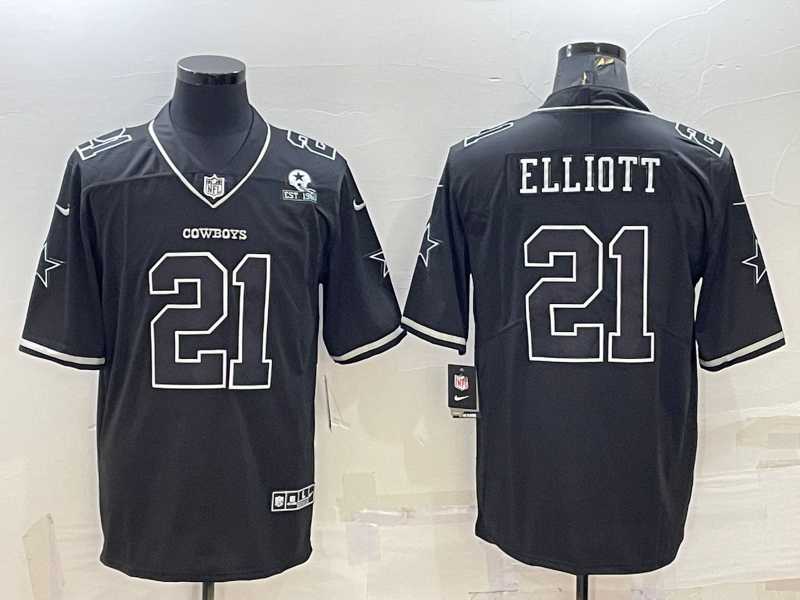Mens Dallas Cowboys #21 Ezekiel Elliott Black With 1960 Patch Limited Stitched Football Jersey